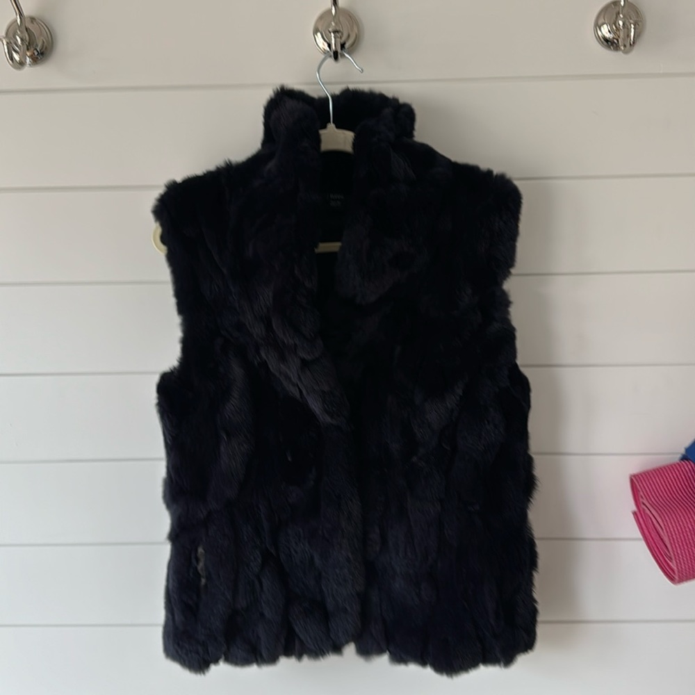 Surell navy Rex rabbit faux fur vest.  Size S
